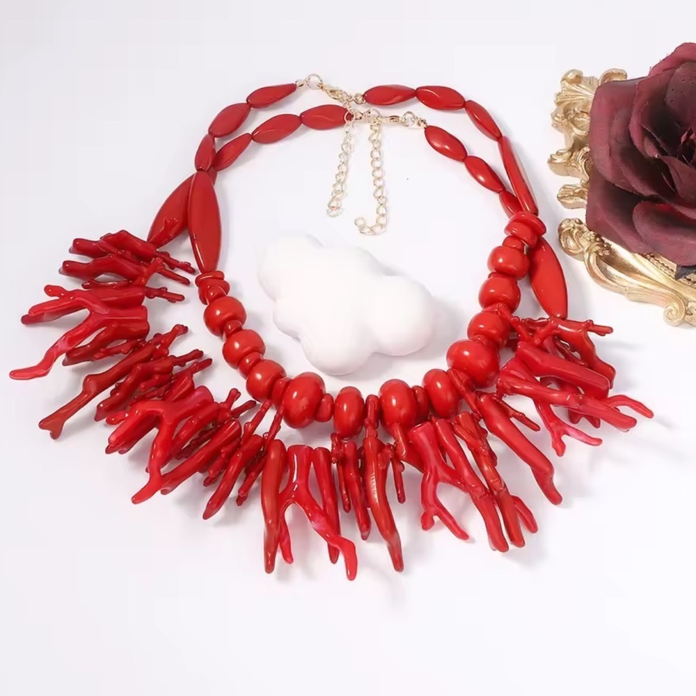 Red Coral Branch Statement Necklace – Bold Ocean-Inspired Chunky Bib Jewelry - Picture 6 of 6
